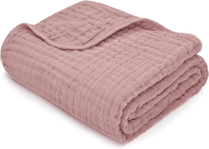 Comfy Cubs Muslin Baby Blanket 40" x 40" L - Swaddle Blankets Mauve | Soft, Lightweight, 6-Layer Cotton Breathable Baby Blankets - Comfortable, Gentle & Versatile Cotton Baby Blankets for Sleep