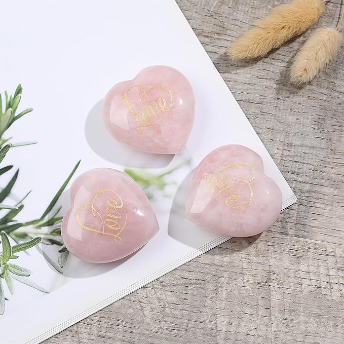 ZHIYUXI 45mm Rose Quartz Crystals Hearts Stone Rose Quartz Engraved Love Heart Shaped Rocks Gem Stones Gifts Pink Gifts for Women Gems Reiki Valentines Day Gifts for Him Valentines Day Decorations