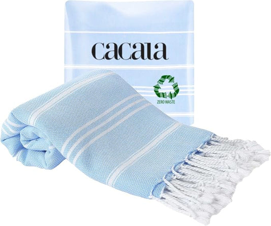 Cacala 100% Turkish Cotton Kitchen Tea Towels, Highly Absorbent Luxury Soft Quick Drying Dish Towel with Hanging Loop for Gym, Yoga, Bath, Sports, Cleaning and Kitchen (23 x 36), Blue