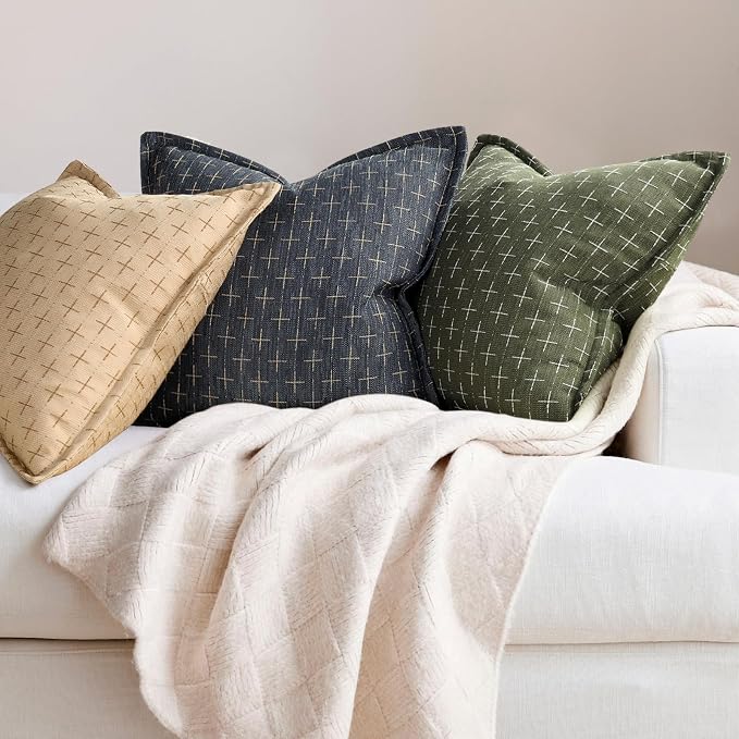 Pillow Covers 22x22 Set of 2 Soft Polyester Textured Pillow Covers with Stylish Flange Edge Cozy Farmhouse Throw Pillows for Couch Bed Sofa Living Room