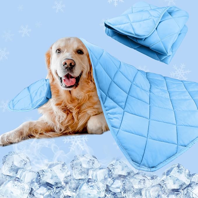 Cooling Blanket for Dogs, Dog Cooling Mat & Bed, Q-MAX>0.42- Lightweight, Durable & Breathable Pet Throw for Sofa, Car and Furniture Protector, Reversible Design, Easy to Clean, 40"x60", Blue