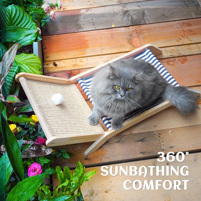 PETKARAY Beach Chair Cat Hammock, Elevated Cat Beds for Indoor Cats, Original Cozy Lounger with Sisal Scratcher and Toy Ball