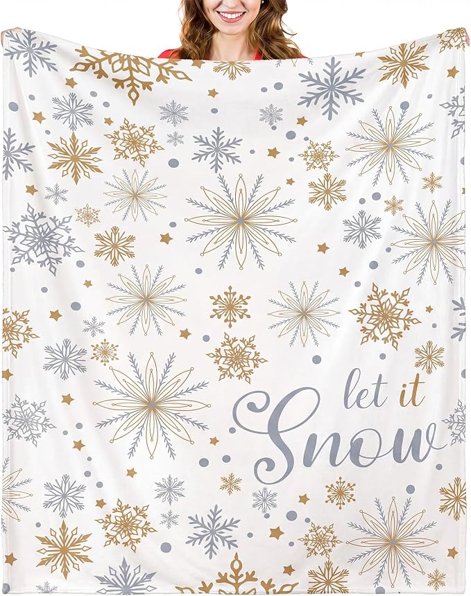 60 x 80 Inch Christmas Let It Snow Plush Throw Blanket Winter | Soft Flannel with Snowflake Let It Snow Design, Cozy Fleece for Sofa Bed Couch, Holiday Winter Home Decor Gift Idea