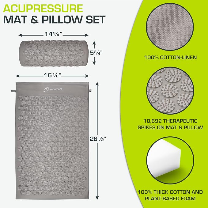 ProsourceFit Acupressure Mat and Pillow Set for Back/Neck Pain Relief and Muscle Relaxation