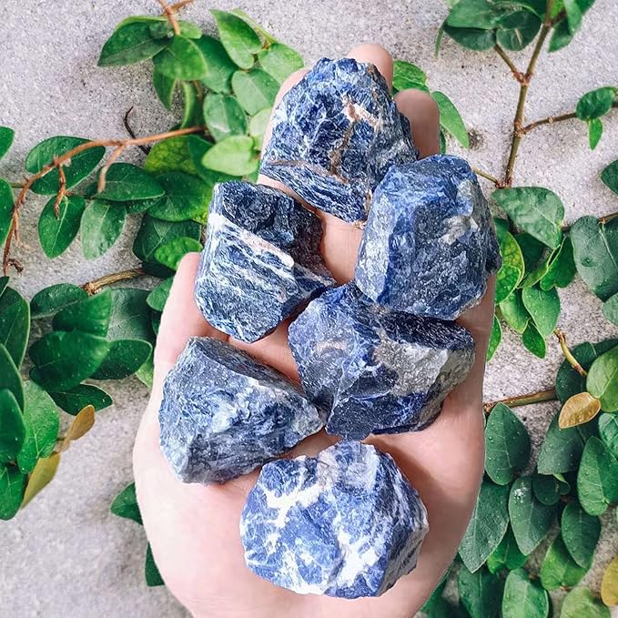 LAIDANLA 1lb 2" Sodalite Natural Rough Stones Crystal Large Raw Crystals Bulk Healing Gemstones for Reiki Healing Tumbling Fountain Rocks Wire Wrapping Decoration Cabbing Lapidary