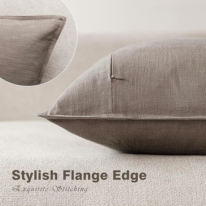 Foindtower Set of 2, Decorative Linen Solid Throw Pillow Covers Soft Accent Euro Cushion Case Farmhouse Neutral Pillowcase for Chair Couch Sofa Bedroom Living Room Home Decor 16 x 16 Inch Brown Tan