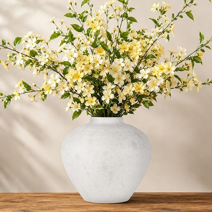 Ceramic Flower Vase Rustic Farmhouse Home Decor | 6.3 Inch White Round Decorative Vase, Ideal Table Decor for Living Room, Wedding, Birthday, Holiday