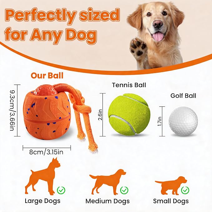 Interactive Dog Toy Ball, Automatic Bouncing Rotating, Realistic Dog Barking Sounds, E‑TPU, IP54, Rechargeable, for Small/Medium/Large Dogs, Indoor/Outdoor (Orange)