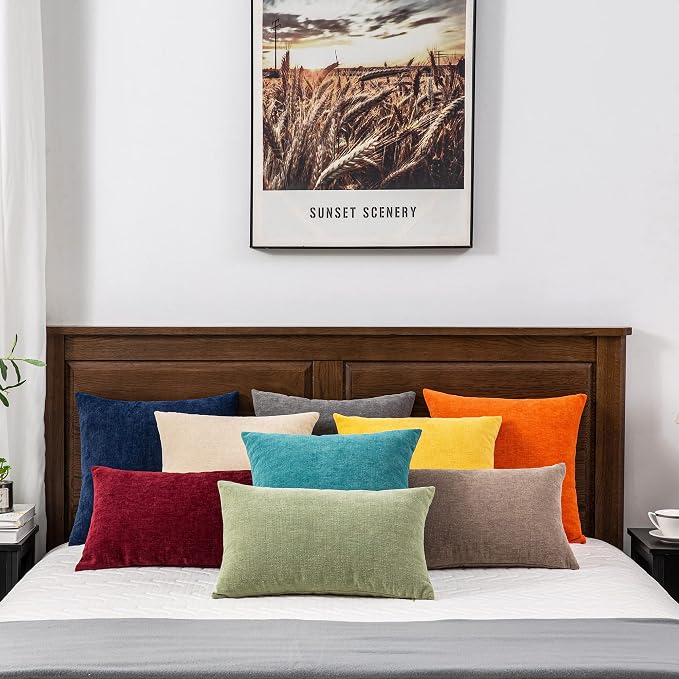 GAWAMAY Lumbar Decorative Rectangle Throw Pillow Covers 12"x20" Inch Set of 2, Super Soft Chenille Throw Pillowcase for Sofa Living Room Bedroom Couch Cushion Cover Sage Green 30x50cm (ONLY Covers)