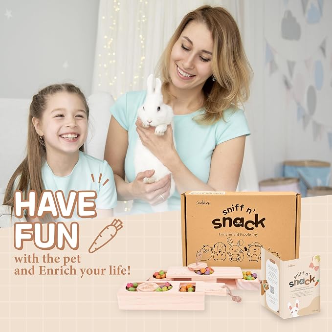 SoulThink® Advanced Interactive Wooden Pet Rabbit Toys - Sniff n' Snack Bunny Chew Toys for Rabbit Treats, Suited for Chinchilla Foraging, Guinea Pigs Boredom, and Hamster Enrichment (2 Set)