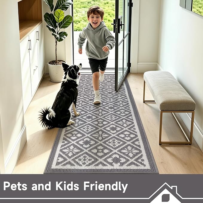Ileading Hallway Runner Rug 2x6 ft,Washable Indoor Grey Carpet with Non Slip Rubber Backing,Low Pile Durable Kitchen Floor Mat for Laundry Entryway Door & High Traffic Areas