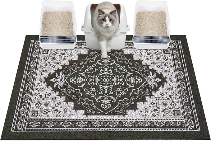 Glittme Cat Litter Mat with Non-Slip Bottom Litter Box Mat 40"X30" Litter Trapping Mat Easy to Clean Washable Cat Food Mat for Kitty,XL