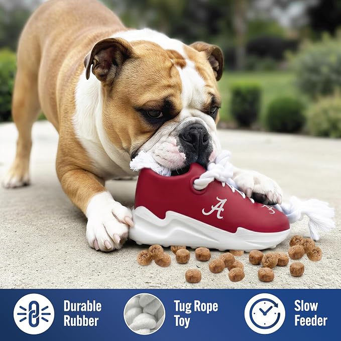 NCAA Alabama Crimson Tide Cleat Sneaker Spike Dog Toy, Treat Dispenser Chew Toy for Dogs, Interactive Rope Tug Toy, Slow Feeder Natural Rubber Dog Toy with Official Team Logo for Puppies & Adult Dogs