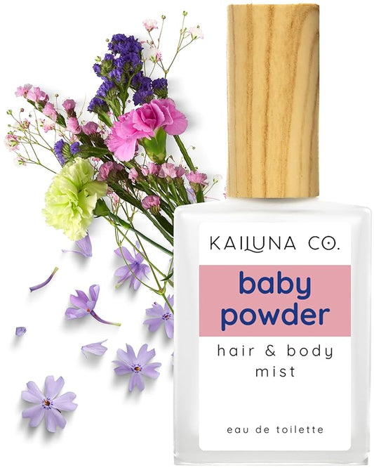 Kailuna Co. Baby Powder Natural Hair & Body Mist Spray, Pure Essential and Fragrance Oils, Alcohol-Free, Handmade in California, 0.5Fl Oz