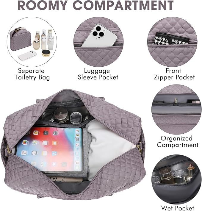 Large Women Travel Duffle Bag, Weekender Bags for Women with Shoe Compartment, Carry on Overnight Bag with Toiletry Bag, Gym Duffel Bag with Wet Pocket, Hospital Bags for Labor and Delivery 3 PCS Set