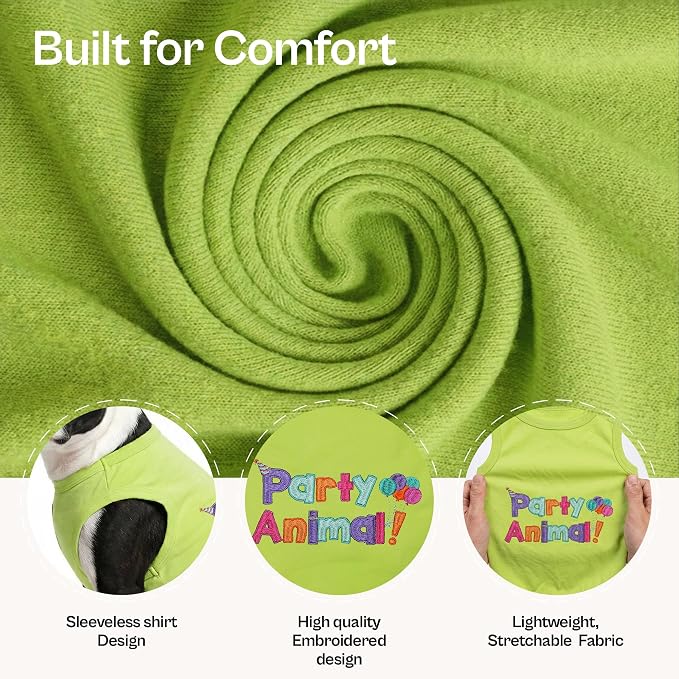 Parisian Pet Dog Shirt – 100% Cotton Shirts for Medium Dogs – Sleeveless Puppy Clothes – Lightweight Party Animal Dog Apparel – Breathable Dogs Clothes - Stretchy Pet T Shirts