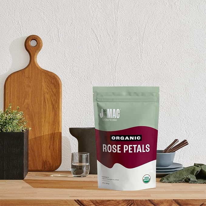 J MAC BOTANICALS Organic Rose Petals (32 oz) Certified USDA Organic, edible, culinary grade dry rose petals for herbal tea, cooking and crafts