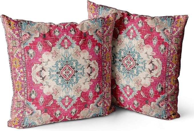 Snycler Boho Throw Pillow Covers 20x20 inch Set of 2 Boho Rug Carpet Double Sided Pattern Cotton Soft Pillow Case Cushion Cover Pillowcase for Couch Sofa Bed Decorative (Red)