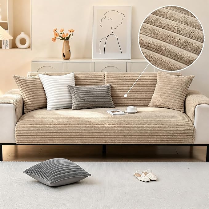 Waterproof Couch Cover for Dogs, Sofa Covers Washable & Non-Slip, Soft Dog Bed Blanket Protector for Sectional, Loveseat, Living Room Furniture (Khaki, 23.62"x 23.62" 2 Pack)