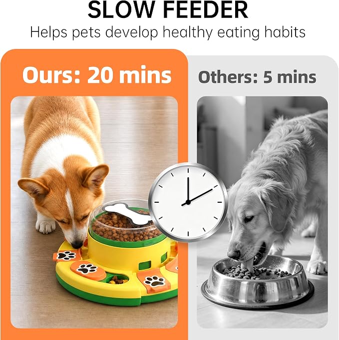 Dog Puzzle Toy 2 Levels, Slow Feeder, Pup Food Treat Feeding Dispenser for IQ Training and Entertainment for All Breeds,Green with Pattern
