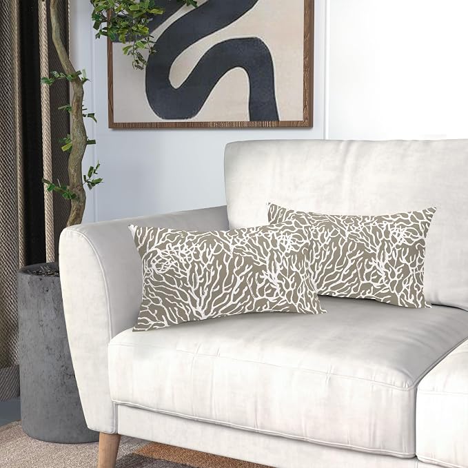 Nautical Coastal Coral Lumbar Pillow Covers 12x20 Inch Set of 2 Summer Ocean Beach Taupe Decorative Pillow Cases Outdoor Linen Cushion Cover Farmhouse Decor for Bedroom Home Sofa Couch Bed