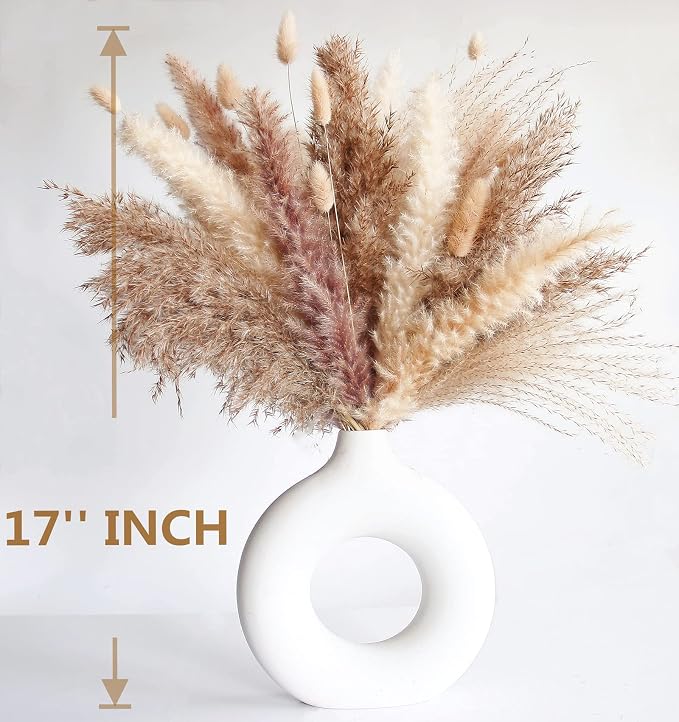 Natural Dried Pampas Grass Decor - 110 Pcs, Contains White Bunny Tails, Artificial Flowers for Bathroom, Office and Baby Shower Decor