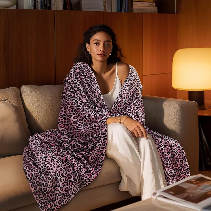BEDELITE Fleece Blanket Soft Plush Twin Size Blanket Pink Leopard 60"x80" | Ultra Soft Fleece, Plush Microfiber, Lightweight Warmth, All Season Comfort, Leopard Decor, Machine Washable, Couch Sofa Bed