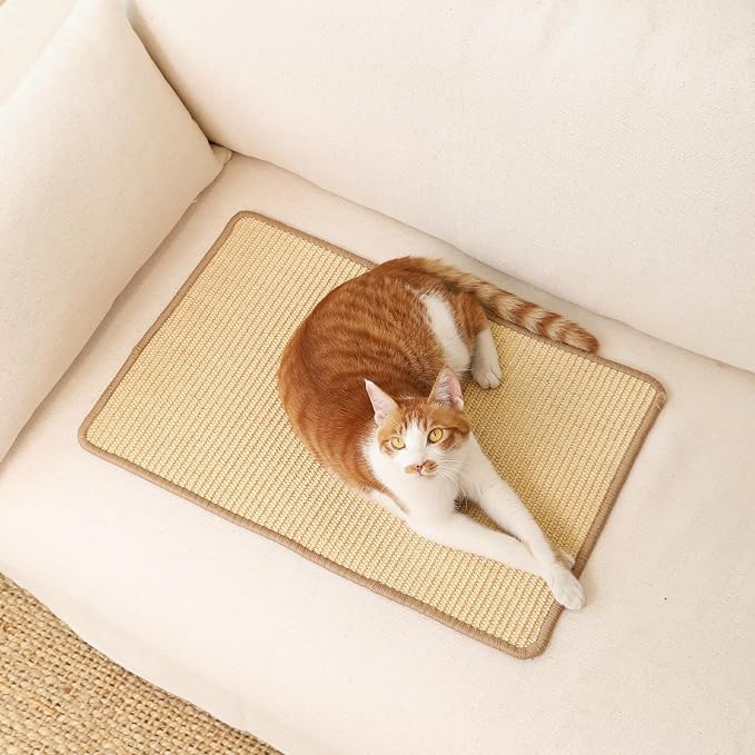 FUKUMARU 2 Packs Cat Scratching Mat, 23.6 x 15.7 Inch Cat Scratcher Pad | Natural Sisal Cat Scratch Mat for Indoor Cats, Horizontal Cat Wall Scratcher Floor Rug with Sticky Tapes, Furniture Protector