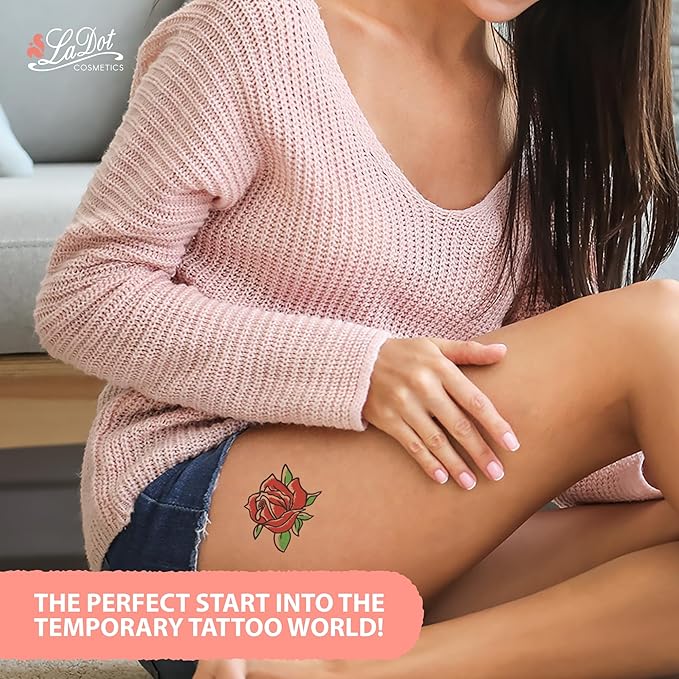 LaDot Temporary Tattoo Stamp– Easy-to-Use Reusable Ceramic Skin Stamp for Creating Custom Temporary Tattoos – Fun Body Art Tool for Parties, Events, and Festivals (Rose, Large)
