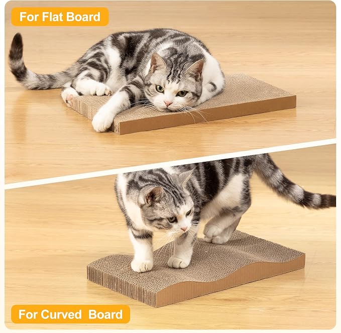 Poils bebe 5 PCS Cat Scratcher with Box, Reversible Cat Scratchers for Indoor Cats, Cardboard Cat Scratcher with Catnip, 2 Curved and 3 Flat Boards for Scratching Bed | Reversible Cat Scratchers for Indoor Cats, 2 Curved and 3 Flat Boards for Scratchin...