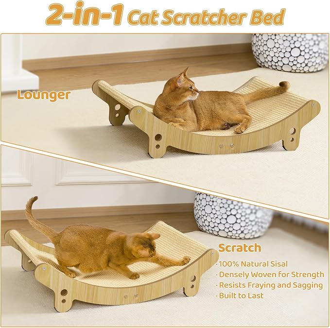 27.6" Sisal Cat Scratcher Bed Natural Sisal Wooden Cat Furniture | Cat Scratchers for Indoor for Scratching Pad Cat Chair Natural Sisal Scratch Post for Large Cats Scratcher Lounge(Large)