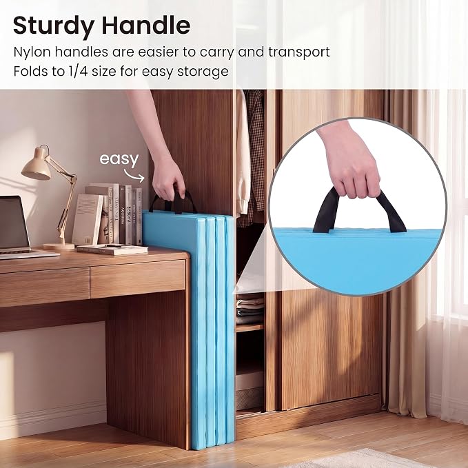 2 Pack Folding Gym Mat for Home Gym & Tumbling, 71''x 24'' High Density Exercise Mat with Carry Handles, Non Slip Gymnastics Mats for Teenages, Yoga, Stretching & Martial Arts