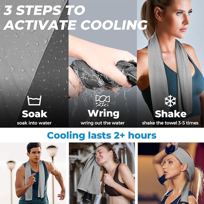 4 Pack Cooling Towels (40"x12"), Cooling Towels for Neck and Face, Gym Towel for Working Out, Soft Breathable Microfiber Ice Towel for Yoga Sport Running (Black/Black/Dark Gray/Dark Gray)