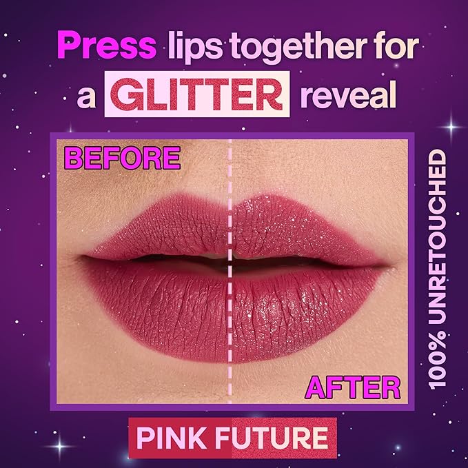 wet n wild Mega Glitter Shimmer Liquid Lipstick, Matte-to-Glitter Finish, Lightweight Formula, Comfortable Wear, Vitamin E-Infused for Nourished Lips, Vegan & Cruelty-Free - Pink Future