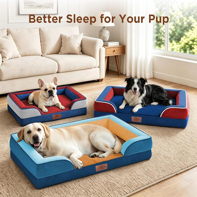 Comfort Expression Orthopedic Dog Bed for Extra Large Dogs with Bolster | Waterproof Dog Couch Bed with Washable Cover & Non-Slip Bottom, Supportive Egg Crate Foam XL Pet Bed, 42x30 Inch