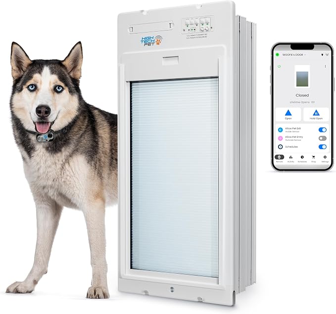 Power Pet Automatic ROLL UP Door by High Tech Pet Brand - Motorized Panel Rolls Up - Pet Operated - Remote App Control - 24/7 Exit & Entry Timers (Large, Wall Mount)