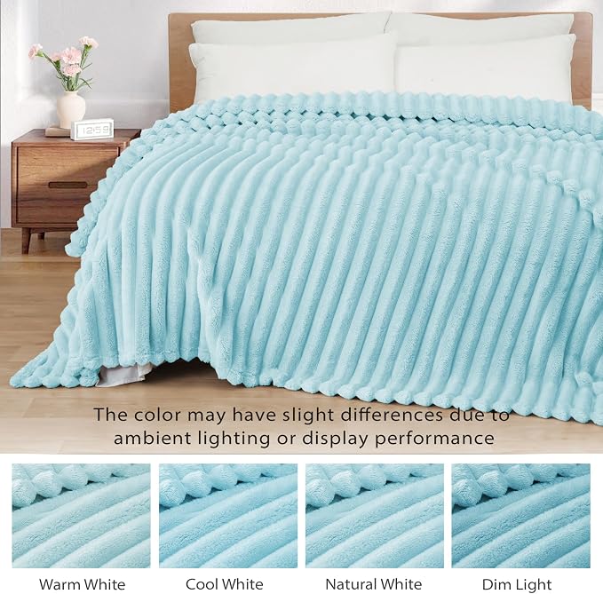 Exclusivo Mezcla Striped King Size Fleece Blanket for Bed, Couch, 90"x104" | Soft Breathable Cozy Bed Blankets, Lightweight Plush Fluffy Fuzzy Jacquard Decorative Blankets