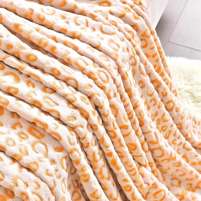 PLEASANT BOULEVARD | Leopard Throw Blanket Fleece, Premium Lightweight Cozy Warm Plush Microfiber Bedspread for Couch Sofa and Bed (Orange, Throw (50 x 60 inches))
