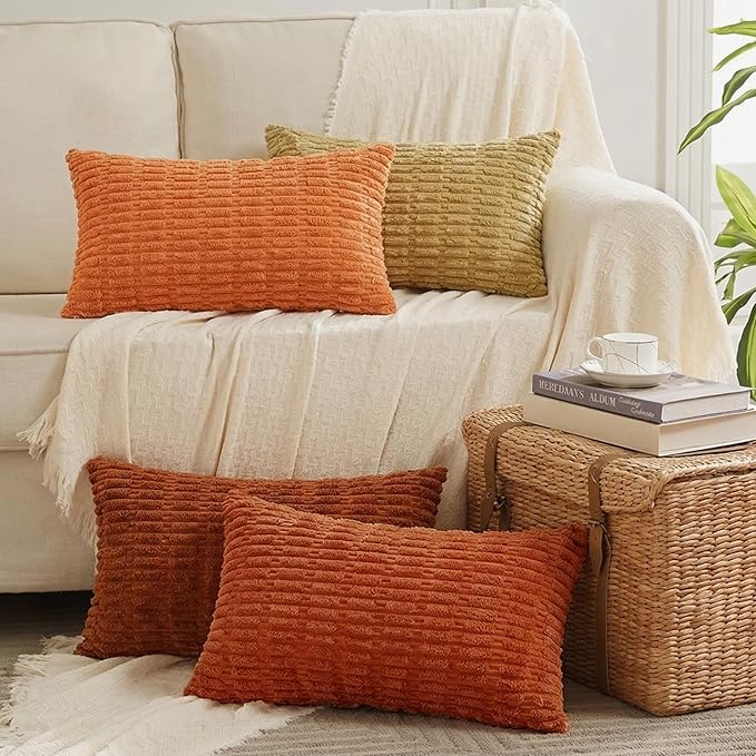 Fancy Homi 4 Packs Decorative Throw Pillow Covers for Living Room Couch Bed, Modern Farmhouse Boho Home Décor Accent Cushion Case, 24" x 16", Burnt Orange Series