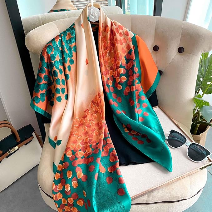 K-Elewon Large Square Scarf 43" Silk Scarf Fashion Scarves Silk Feeling Hair Wrapping Scarfs Night Sleeping Headscarf