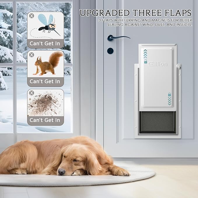 Extra Large Dog Door for Exterior Door, Up to 220 lbs, Doggy Door with 3 Flaps Opening 13.4" x 23.1", Aluminum Frame, Metal Closing Panel and Lock, XL Dog Door for Exterior Doors