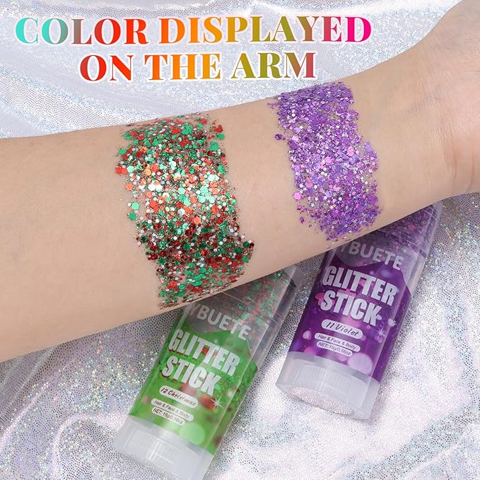 Christmas Face and Body Glitter Stick for Sparkling Makeup, Hair Glitter Accessories for Women, Highlighting Stick for Fairy Dust Makeup, Cheerful Face Glitter for Festive Parties and Carnivals