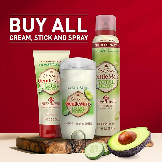 Old Spice Whole Body Deodorant Spray for Men, Aluminum Free, Cucumber + Avocado Scent, 24/7 Odor Protection, 24/7 Lasting Freshness, Dermatologist Tested, Gentle on Skin, Safe to Use All Over, 3.5 oz