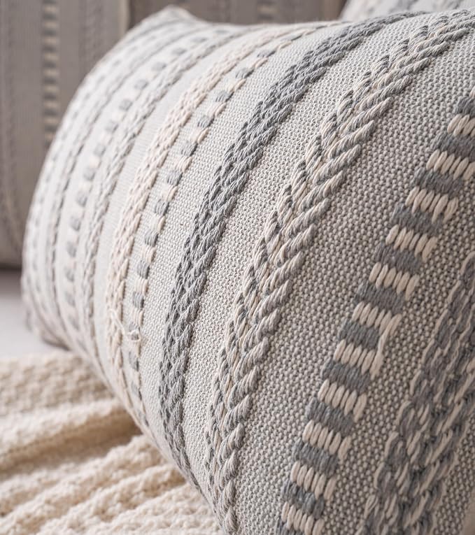 Cethom Boho Lumbar Pillow Covers 14x36 Long, Farmhouse Decorative Couch Pillow Cases, Grey Accent Pillows of Bed, Sofa Bedroom Living Room Home Decor Cushion Cover, Pack of 1