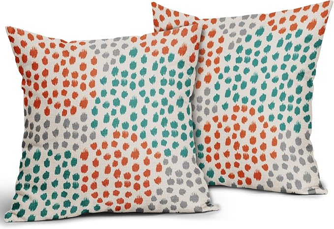 Teal Orange Pillow Covers 20x20 Set of 2 Grey Fall Colored Art Dot Decorative Throw Pillows Trendy Print Outdoor Pillowcase Holiday Seasonal Cushion Cover Linen Pillow Case Decor for Sofa Couch Bed