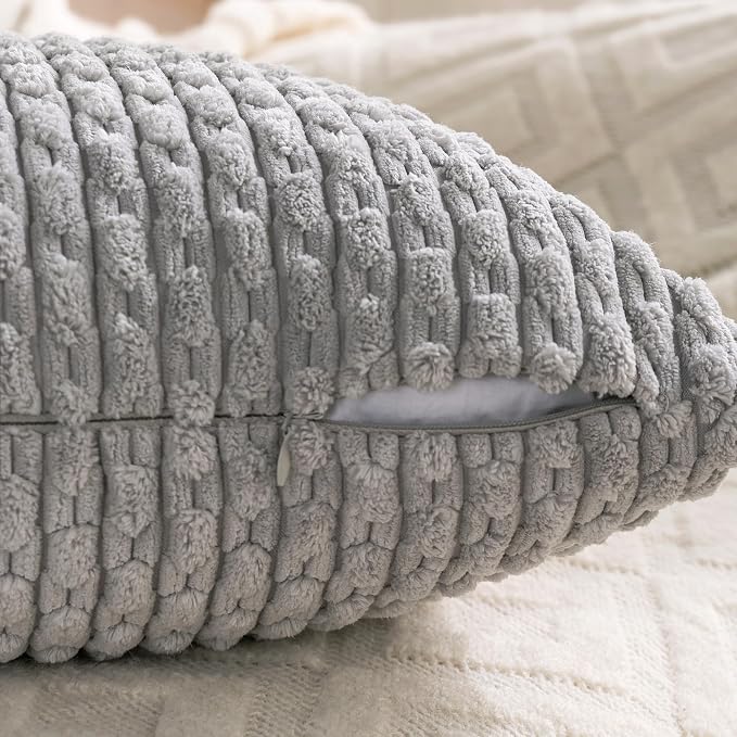 Set of 4 Grey Decorative Throw Pillow Covers 18x18 Inch Corduroy Pillow Covers for Bed Couch Sofa Living Room Soft Square Cushion Cases