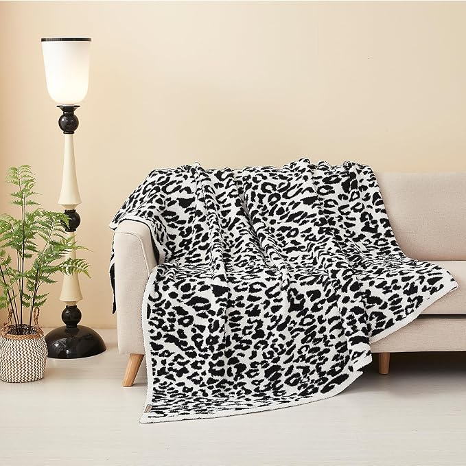 MH MYLUNE HOME Ultra Soft Leopard Throw Blanket, Black White, 71"x78" | Reversible Fleece Throw Blanket, Comfy Fluffy Fuzzy Plush Blanket Throws for Couch Sofa Bed, Cozy Blankets for Women Gift