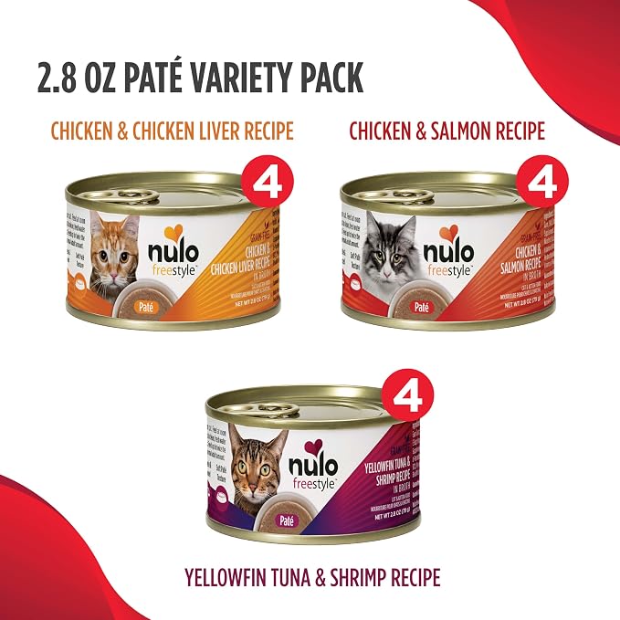 Nulo Freestyle Canned Wet Cat Food, Pate, Variety Pack, 2.8 oz x 12