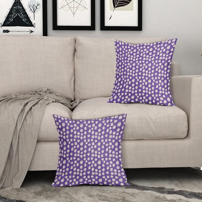 Sweetshow Purple Cream Dots Pillow Covers 18x18 Set of 2 Boho Design Polka Dot Throw Pillows Modern Trendy Print Outdoor Decorative Pillowcase Square Linen Cushion Cases Decor for Sofa Couch Bed