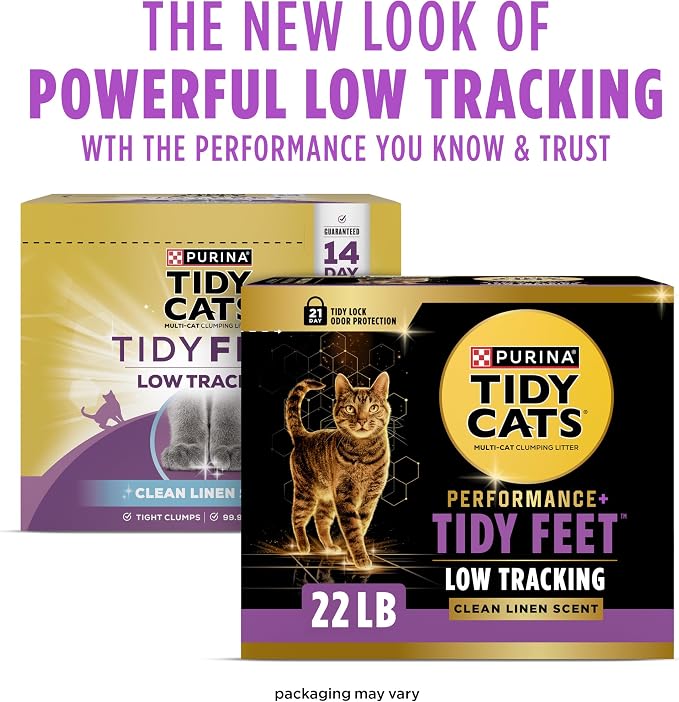 Purina Tidy Cats Tidy Feet Clumping Low Tracking Cat Litter With Odor Control – Clean Linen Scent - 22 lb. Box
